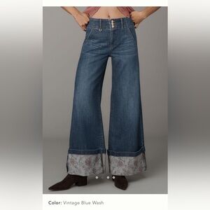 Anthropologie Vintage Blue Wash Wide-Leg Jeans with Printed Cuff
